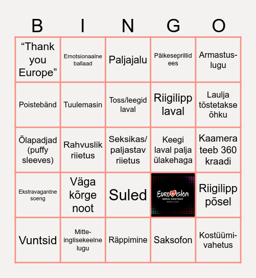 EUROVISIOON 2025 Bingo Card