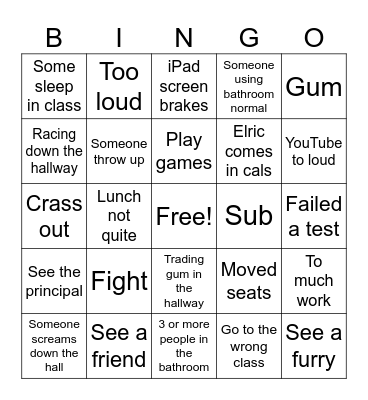 School bingo Card