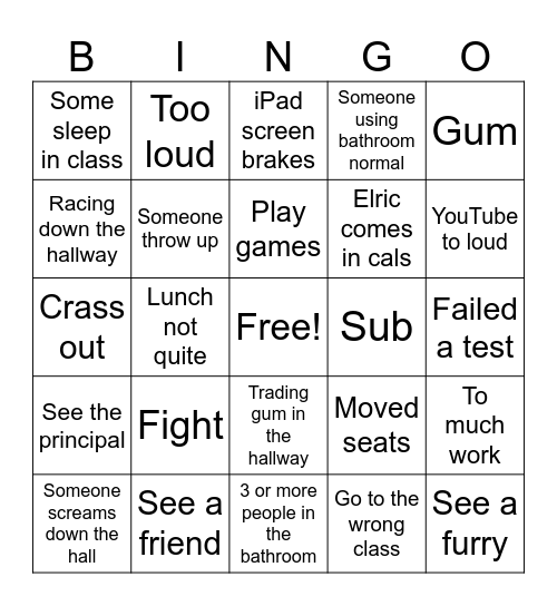 School bingo Card