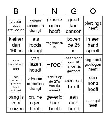 zoek iemand die... Bingo Card