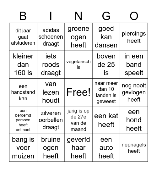 zoek iemand die... Bingo Card