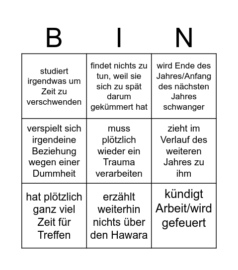 Gossip Girls' Bingo Card