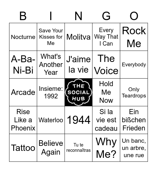 Eurovision Bingo Card