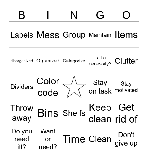Organization Bingo Card