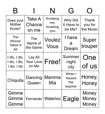 ALL ABOUT ABBA Bingo Card