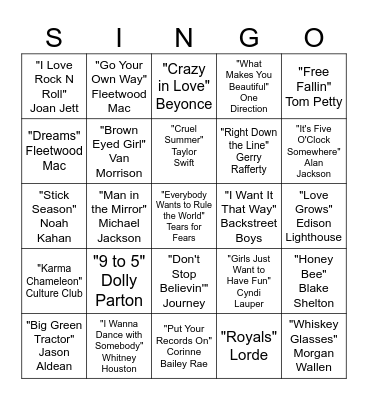 Singo Bingo Card