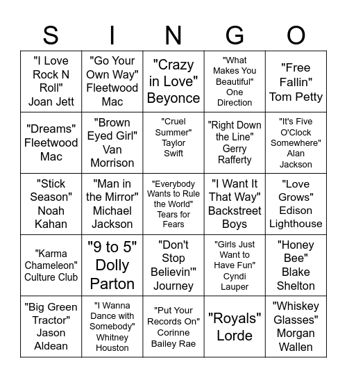 Singo Bingo Card