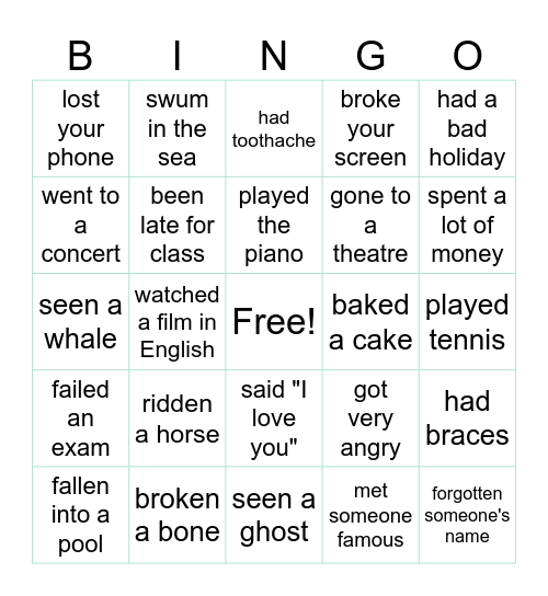 Bingo: Have you ever? Bingo Card