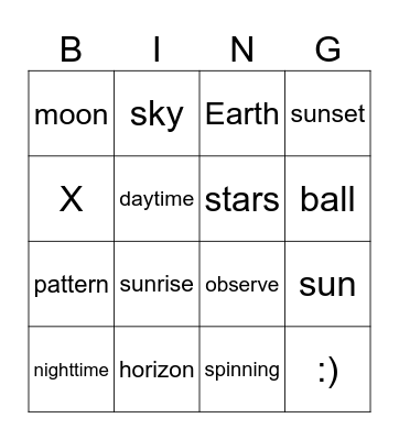 Spinning Earth Bingo Card