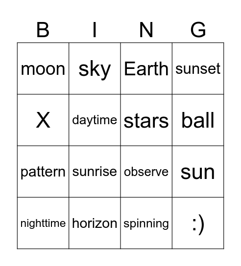 Spinning Earth Bingo Card