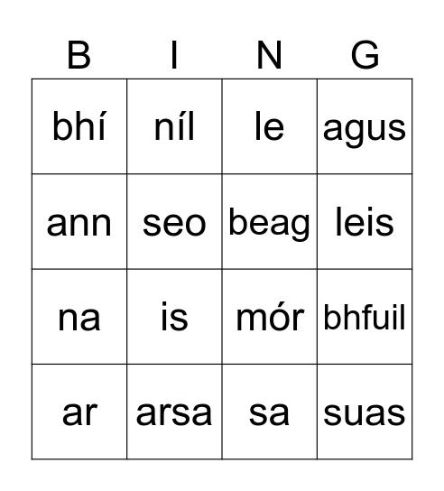 Spriocfhocail 1-40 Bingo Card