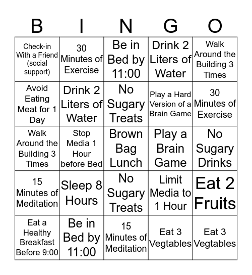 Wellness Bingo Card