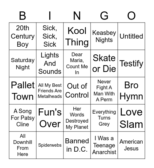 Five-0-Five Music Bingo - Punk 2 Bingo Card