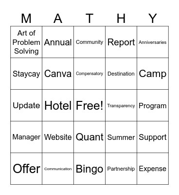 Mathy NMS Bingo! Bingo Card