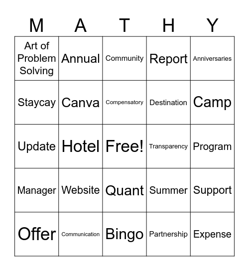 Mathy NMS Bingo! Bingo Card