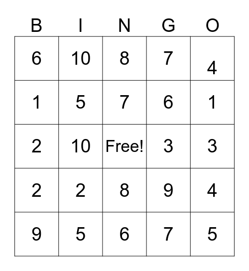Addition and Subtraction Bingo Card