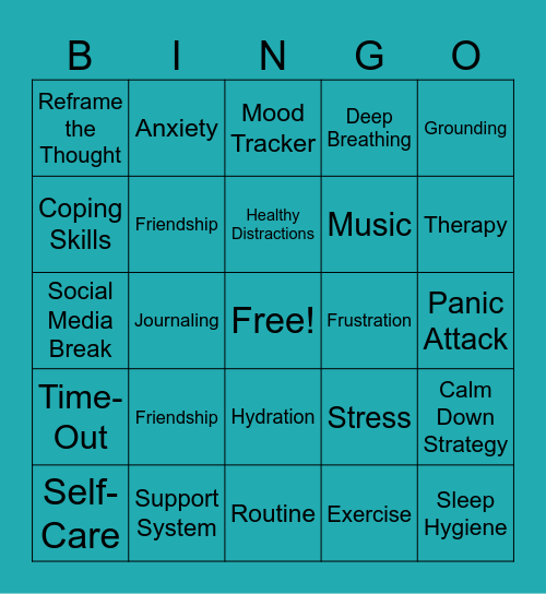 Mental Health Bingo Card