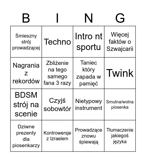 Eurowizja Bingo Card