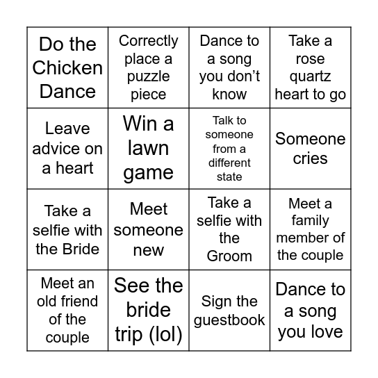 ❤️ Wedding Bingo ❤️ Bingo Card