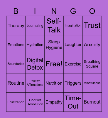 Mental Health Bingo Card