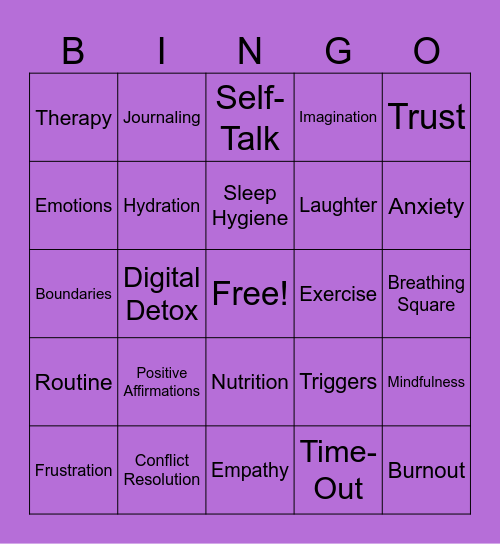 Mental Health Bingo Card