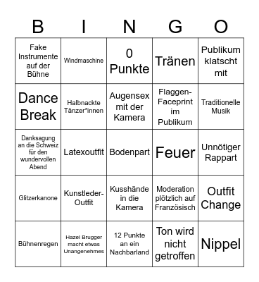 Eurovision Bingo Card