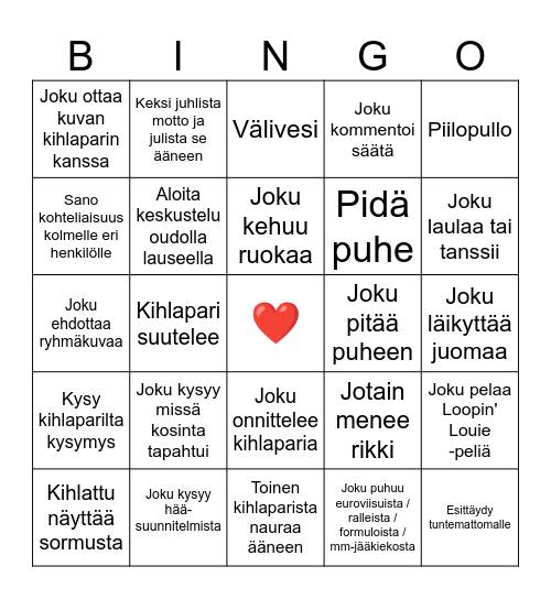 Ulianan & Ollin kihlajees bings Bingo Card