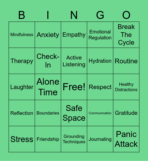 Mental Health Bingo Card