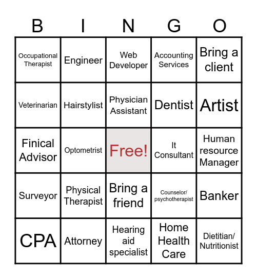 Professionals 4 Success Bingo Card