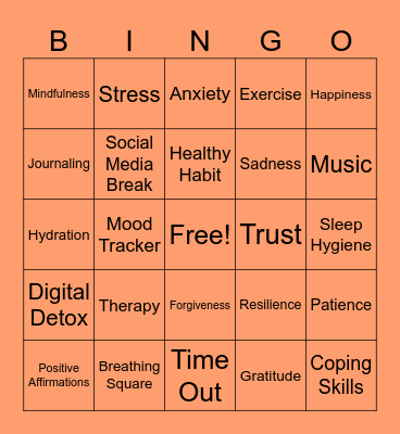 Mental Health Bingo Card
