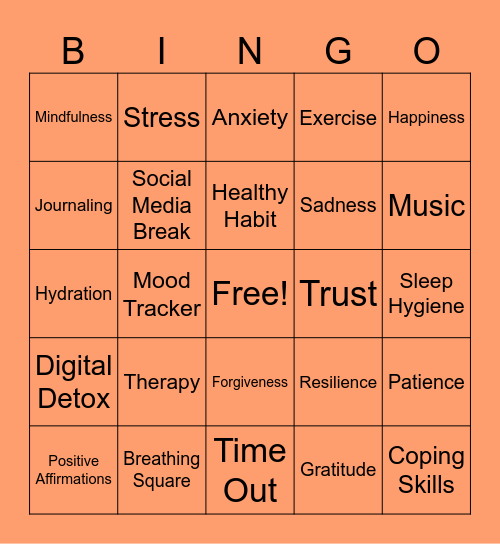 Mental Health Bingo Card