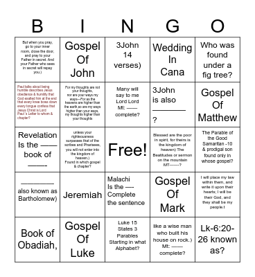2ND Round Of BIBLE Bingo Card