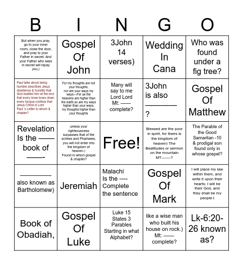 2ND Round Of BIBLE Bingo Card