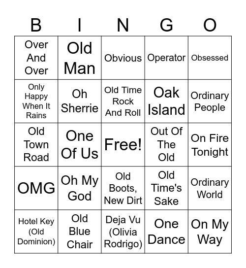 O Is For Olde Theatre Bingo Card