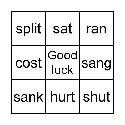 Irregular verbs Bingo Card