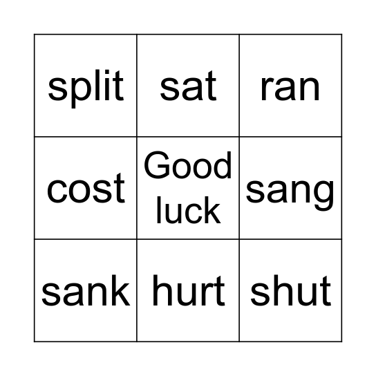 Irregular verbs Bingo Card