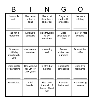 find the person who... Bingo Card