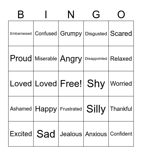 Feelings Bingo Card