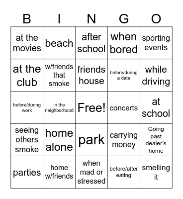 Triggers Bingo Card