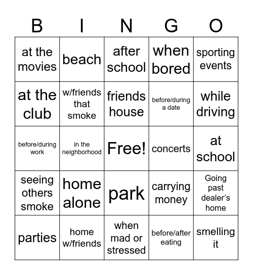 Triggers Bingo Card