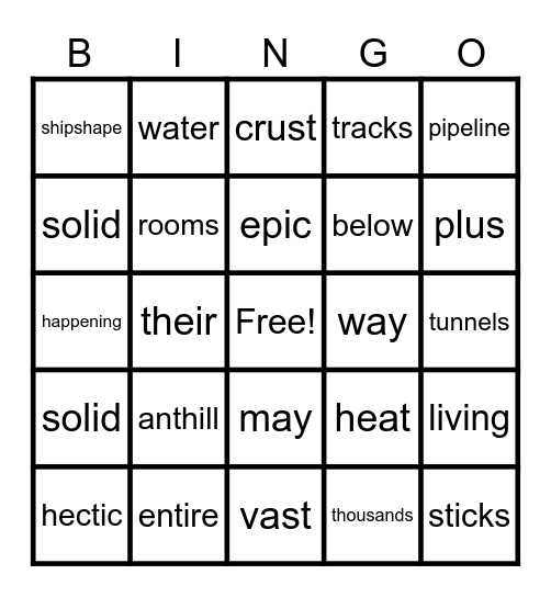 Not Just a Hill Bingo Card