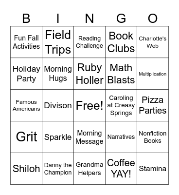 End of Year Bingo Card