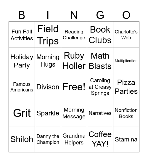 End of Year Bingo Card