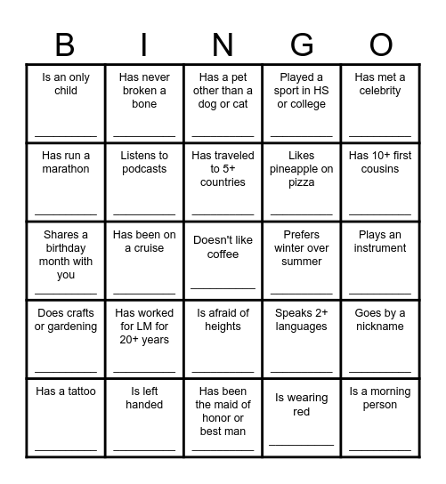 find the person who... Bingo Card