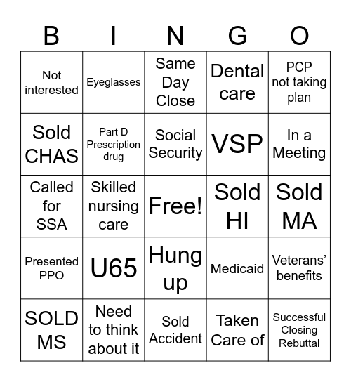 Medicare Bingo Card