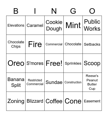 Land Development Bingo Card
