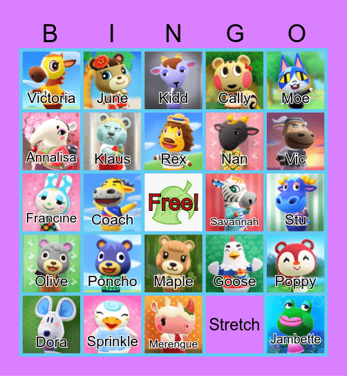 Animal Crossing Bingo Card