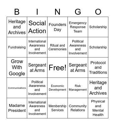 CAAC Committee Scavenger Bingo Card