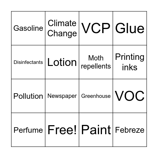 Urban Air Pollution Bingo Card