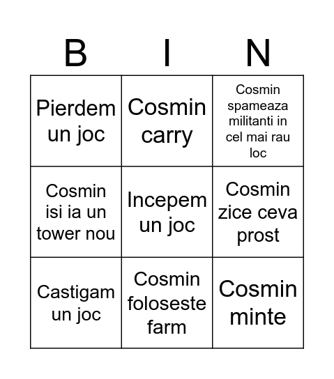 Cosmin bingo Card